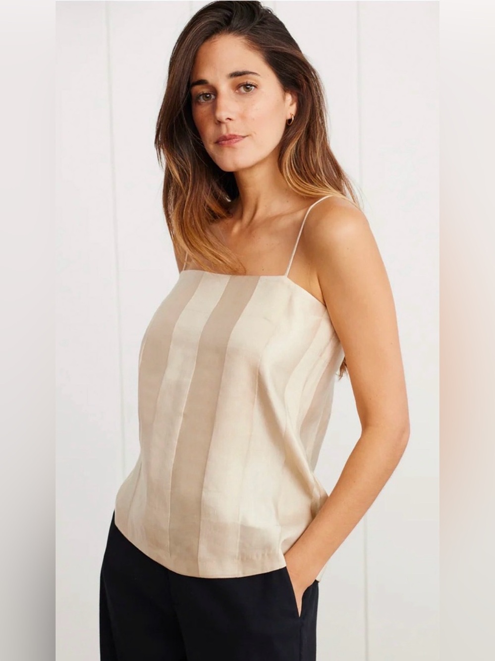 Jenni Kayne Margot Cami Two-Tone Beige Stripe Linen Blend Top BNWT Size XS